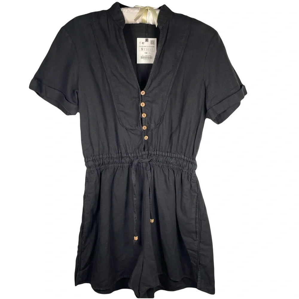 New Zara Linen Blend Jumpsuit Black Size S